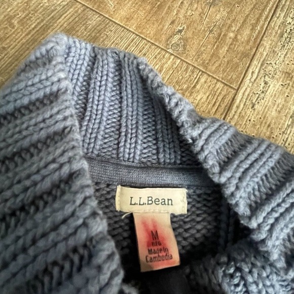 L.L. Bean Double L Cable Knit Full Zip Blue Long Sleeve Sweater Womens Medium - Picture 3 of 5